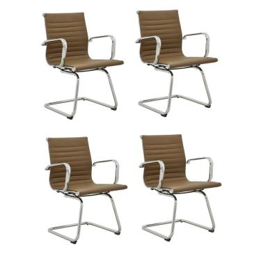 Imagem de Kit 4 Cadeiras de Escritório Interlocutor Esteirinha em Sintético Sevilha Marrom Escuro