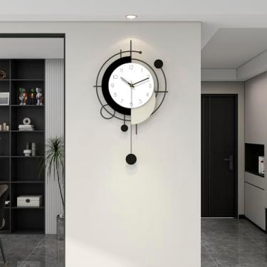 Imagem de JTWALCLOCK Relógio de parede grande para decoração de sala de estar, relógio de parede de madeira preta decorativo moderno com pêndulo operado por bateria, sem tique-taque, para cozinha, quarto