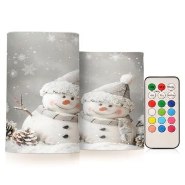Imagem de Luzes de Natal, velas sem chama, boneco de neve, pinhas, floco de neve, pilar, conjunto de 2 luzes quentes com controle remoto a pilhas, decoração de casa