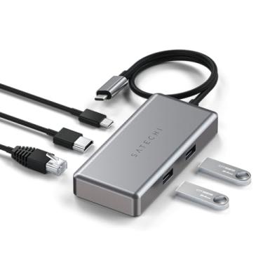 Imagem de SATECHI Hub USB C 5 em 1 com Ethernet Gigabit, HDMI 4K@60Hz, carregamento PD 96W, 2X portas USB-A 3,0 até 5 Gbps, Dock USB-C para Chromebook, cinzento espaço