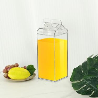 Imagem de LCZNXJJY Garrafa de leite de 1,893 g, copo transparente, reutilizável, quadrado, caixa de leite, à prova de vazamento, recipiente de plástico transparente para água, suco, chá gelado, esportes