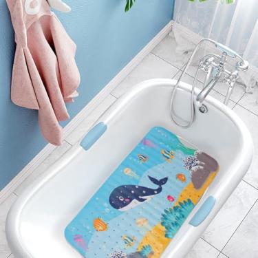 Imagem de Tapete de banho de bebê antiderrapante para banheira infantil extralongo 101,6 cm com ventosas, orifícios de drenagem, desenho fofo, PVC, lavável na máquina para banheiro