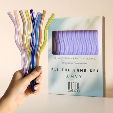 Imagem de Pacote com 10 canudos de vidro ondulados reutilizáveis – Coloridos, duráveis, resistentes a quebras – Inclui 10 canudos ondulados e 2 escovas de limpeza – para smoothies, café gelado (roxo claro)