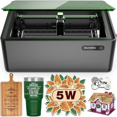 Imagem de Gluwphy Máquina de gravação a laser 5000 mW (5W) cortador a laser de diodo fechado para iniciantes, máquina de gravação a laser de segurança classe 1 para madeira, metal, preto