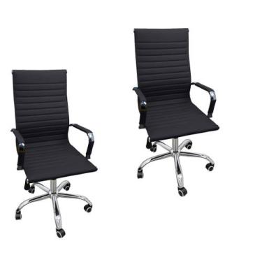 Imagem de Kit 2 Cadeira Eames Esteirinha Presidente Escritório Alta Branca Preta