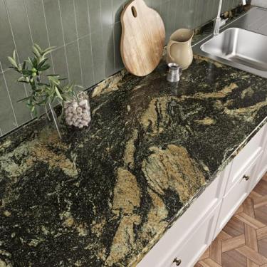 Imagem de Wallercity Papel de contato de mármore preto/amarelo brilhante para bancadas à prova d'água granito preto papel de parede de vinil decorativo para banheiro cozinha balcão 40 x 599 cm