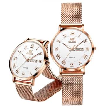 Imagem de OLEVS Relógios baratos femininos analógicos de quartzo, relógio de negócios de aço inoxidável, clássico, à prova d'água, relógio de pulso exclusivo com calendário e janela de data, 2920-branco-ouro-W