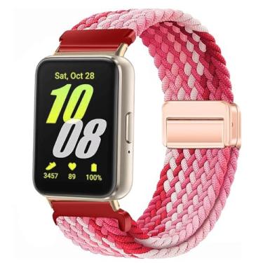 Imagem de Issinlky Pulseira trançada de nylon compatível com Galaxy Fit 3, pulseira elástica com fivela magnética para Galaxy Fit 3 SM-R390 masculino e feminino, Vermelho morango
