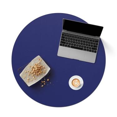 Imagem de CENNBIE Jogo americano redondo de 76 cm - tapete de mesa de cortiça e couro - adequado como capa de mesa de centro de jantar lateral - pode ser cortado para caber (46 a 76 cm, azul)