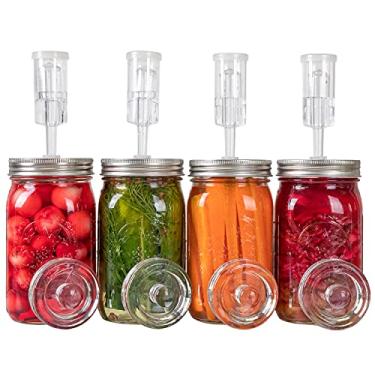 Imagem de JILLMO Kit de fermentação para frascos de vidro de boca larga – pacote com 4 tampas de fermentação com travas de ar e pesos de vidro, conjunto de fermentação fácil (frascos não incluídos)