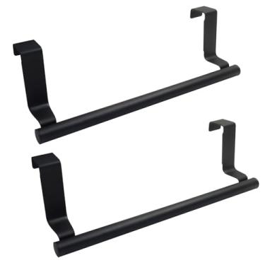 Imagem de Hitefu Pacote com 2 suportes de toalha de armário de aço inoxidável, suporte de toalha de ajuste universal para panos de prato, organização de cozinha e portas de armário (preto)