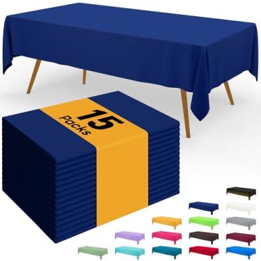 Imagem de Smiry Toalha de mesa descartável – pacote com 15, toalhas de mesa retangulares impermeáveis de 137 x 272 cm para festas, capa de mesa de plástico decorativa, à prova de vazamento e resistente
