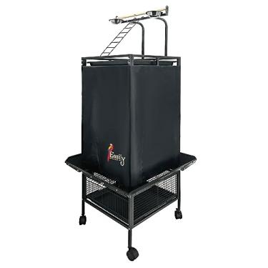 Imagem de Easily Capa para gaiola de pássaro grande com parte de cima, capa para gaiola de pássaros Good Night, preta, 155 cm