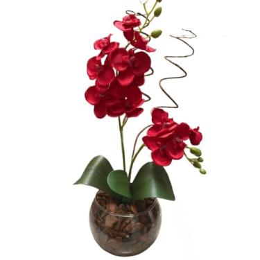 Imagem de Arranjo De Flores Artificiais Orquidea 40 Cm Altura Com Vaso De Vidro E Musgo Natural Decoracao Sala quarto quarto(MARSALA)