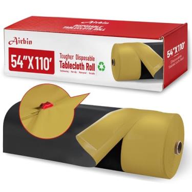 Imagem de Toalha de mesa de plástico, toalha de mesa descartável de 3 m x 137 cm, preta e dourada, toalha de mesa de plástico PEVA premium descartável com qualquer corte cortadores deslizantes para piqueniques