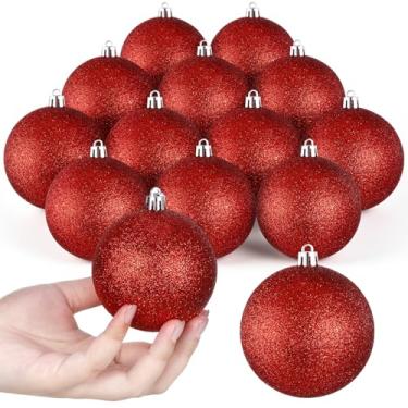 Imagem de Leitee 16 peças de enfeites de bola de Natal de 8,5 cm, decorações de bolas de Natal grandes com glitter, enfeites de árvore de Natal inquebráveis com laço para pendurar para decoração de casa