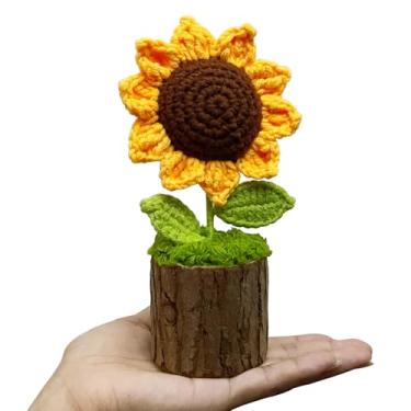 Imagem de Flores de crochê feitas à mão para professores, decoração de mesa de escritório, linda flor de malha para painel de carro/decoração de casa, presentes de girassol de crochê durável para mulheres, mães