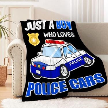 Imagem de Cobertor de carro de polícia para meninos e crianças pequenas cobertor de polícia de lã macia apenas um menino que ama carro de polícia cobertor para sofá cama decoração de sofá presentes de