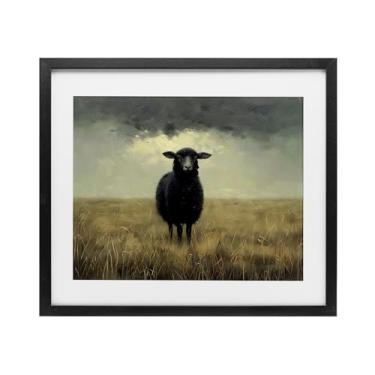 Imagem de Stupell Industries Black Sheep in Field Impressão emoldurada preta sob vidro, design por Arlington Prints, 17 x 21