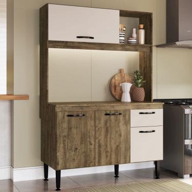 Imagem de Cozinha Compacta Gaby 4 Portas 1 Gaveta com Tampo Itauba/Off White - Pnr Móveis