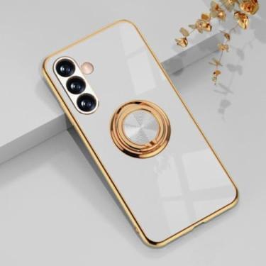 Imagem de Capa de celular luxuosa com suporte de anel para Samsung Galaxy A56 A36 A26 A06 A16 A15 A25 A35 A55 A14 A24 A34 A54 Capa à prova de choque (para Samsung A54 5G/branca)