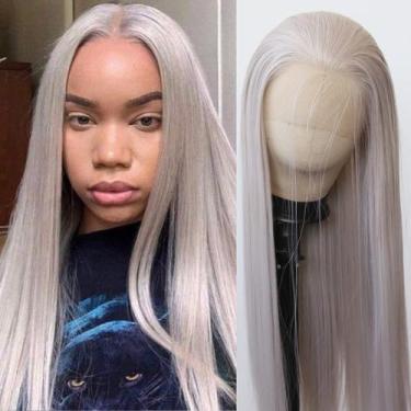 Imagem de Peruca sintética de renda frontal BTWTRY Ash Blonde Long Straight