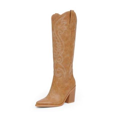 Imagem de Botas de cowboy Modatope Brown Bordado para mulheres, tamanho 8,5