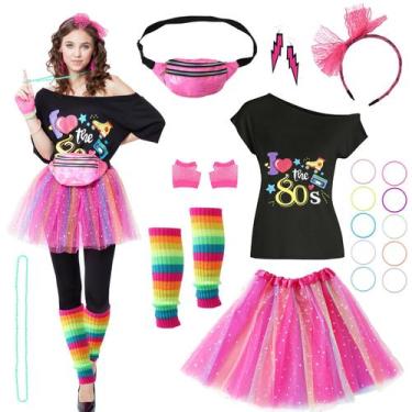 Imagem de Acessórios de fantasia, roupas dos anos 80 para mulheres, camiseta, po