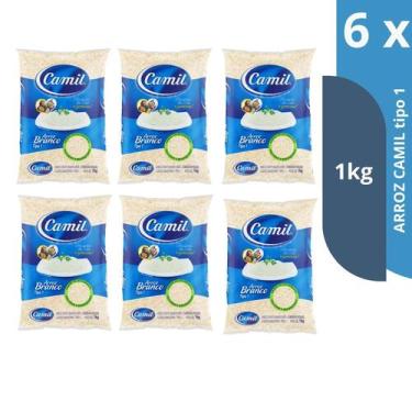 Imagem de Kit Arroz Branco Tipo 1 Camil Pacote 1kg, 6 unidades