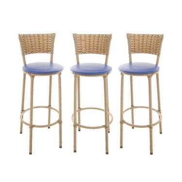 Imagem de KIT 3 Banquetas Alta Encapada Junco CAPPUCCINO Area de Lazer Cozinha B