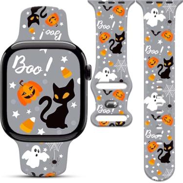 Imagem de Pulseira de relógio de gato de Halloween compatível com Apple Watch feminina de férias de 38 mm, 40 mm, 41 mm e 42 mm, iPhone iWatch para séries 10, 9, Ultra, 8, 7, 6, 5, 4, 3, 2 e 1 e SE