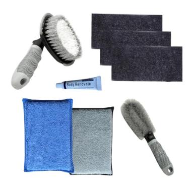 Imagem de LXQTAO Ferramenta de limpeza de cubo de roda de escova de pneu de carro para remoção de manchas de aros de bicicleta de motocicleta (cinza (combinação 5))