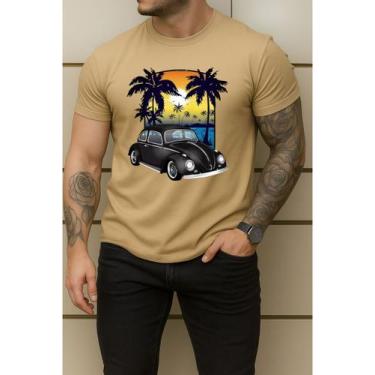 Imagem de Camisa Masculina Premium Estampada Fusca Carro Paisagem Praia Em Algod