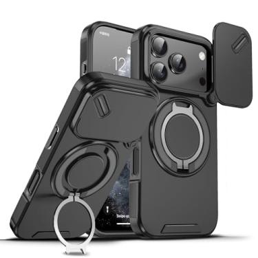 Imagem de Dteck Capa de telefone à prova de choque para iPhone 17 Pro (6,3 polegadas, versão 2025) com capa deslizante para câmera, suporte de anel giratório, compatível com acessório MagSafe, capa magnética