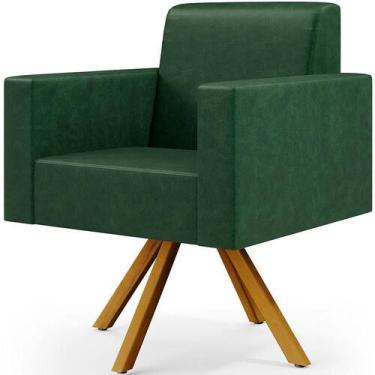 Imagem de Poltrona Giratória Base De Madeira Facto Verde Musgo - LYAM DECOR