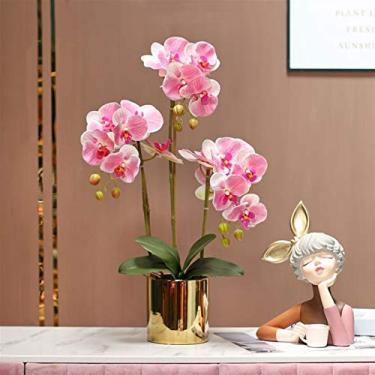Imagem de Arranjo de flores artificiais em vaso Phalaenopsis, orquídea borboleta sintética, arranjo de flores artificiais com vaso, festa de casamento, peça central de casa, decoração de pátio, arranjo de