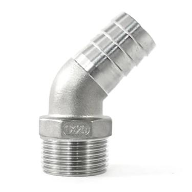 Imagem de 1/20.3 cm 1/10.2 cm 3/20.3 cm 1/5.1 cm 3/10.2 cm 2.5 cm - 5.1 cm BSPT Macho 6 8 10 12 15 20-50 mm Mangueira Barb Conector de cotovelo 45 graus Encaixe de tubo inoxidável 304 (1/20.3 cm) l2 BSP Até 10