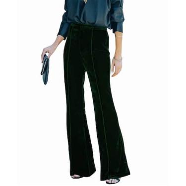 Imagem de Calças Kotiera Velvet Flare Leg femininas verdes elásticas XL