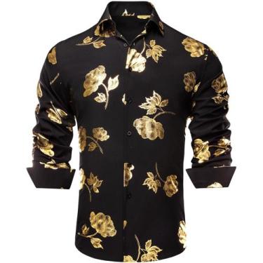 Imagem de Camisa social Hi-Tie para homens com impressão 3D com botão de manga c