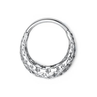 Imagem de BodyBonita Anéis de septo joias 16G, anéis de nariz de aço inoxidável 316L para mulheres e homens, piercing de narina estrela 8 mm 10 mm banhado a ouro 14K / prata, 16g(1.2mm)-10mm, Aço inoxidável