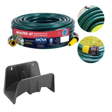 Imagem de Kit Mangueira Jardim Verde Flexível Esguicho e Conexões com Suporte - Arqua 