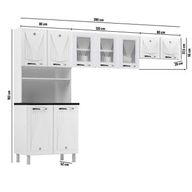 Imagem de Armário de Cozinha Compacta de Aço Telasul Star C/ Vidro 3 Peças Branco - Telasul