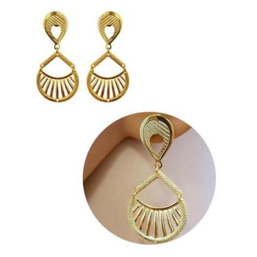 Imagem de Brinco Pendente Grade Redondo Folheado Ourto 18k Antialérgico - MIXFOL