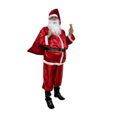 Imagem de Fantasia Papai Noel Adulto Cetim Luxo Com 9 Itens - FestaLinda, GG, Ve