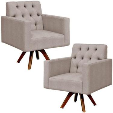 Imagem de Kit 02 Poltronas Giratórias Manu L02 Capitonê Linho Bege - LYAM DECOR