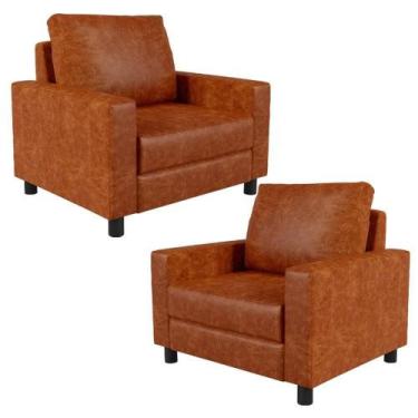 Imagem de Kit 02 Poltronas Malta L02 material sintético Camel - LYAM DECOR