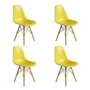 Imagem de Conjunto 4 Cadeiras Eames Estilo Moderno em Ferro Dourado com Assento Amarelo