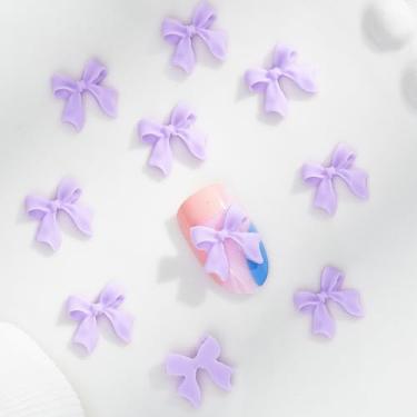 Imagem de 100 peças de pingentes de laço de metal para unhas, laço de fita roxa 3D pingentes de unhas, laços fofos arte de unhas berloque acessórios DIY