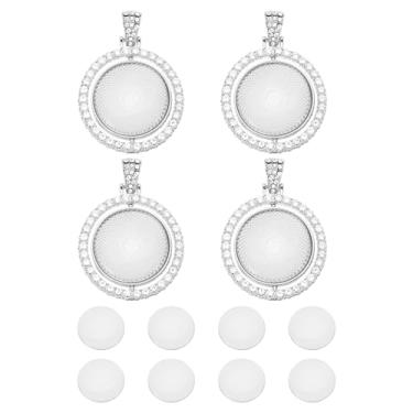 Imagem de Pingentes em branco dupla face de 2,5 cm, 4 peças de bandejas de metal giratórias redondas com strass com 8 discos de vidro para pingentes, faça você mesmo, tom prateado