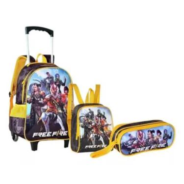 Imagem de Kit Mochila Escolar Rodinhas com Lancheira e Estojo Jogo Free Fire Gam